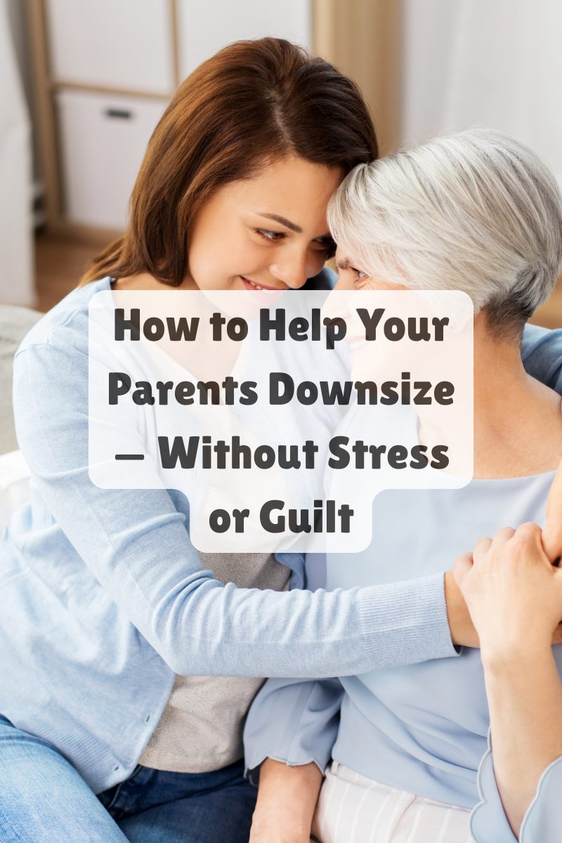 Adult daughter embracing her senior mother, symbolizing love, support, and teamwork during the downsizing process.