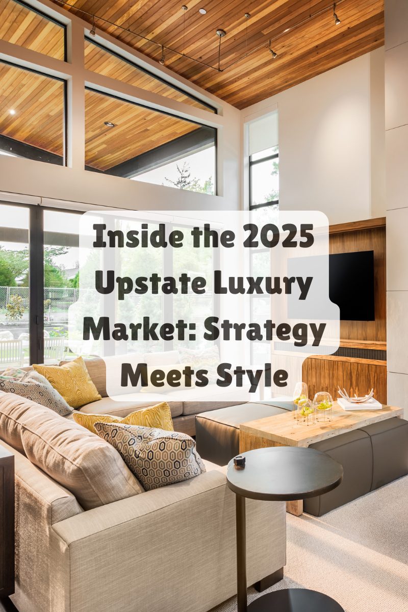 Modern luxury living room with natural wood ceiling, floor-to-ceiling windows, and contemporary design in Upstate South Carolina.